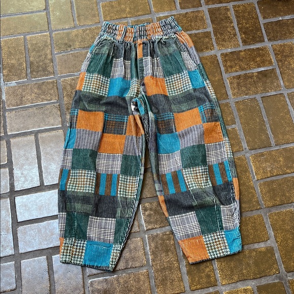 BDG Urban Outfitters Patchwork Corduroy High Waisted Cropped Barrel Leg Pant - Picture 1 of 12